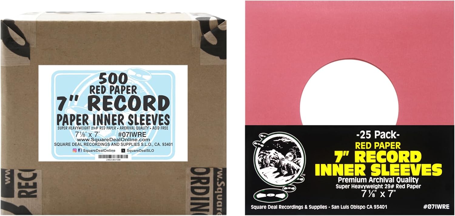 (500) 7" 45rpm Red Vinyl Record Inner Sleeves - Archival Quality, Super Heavyweight 29# Paper with Hole - 07IWRE