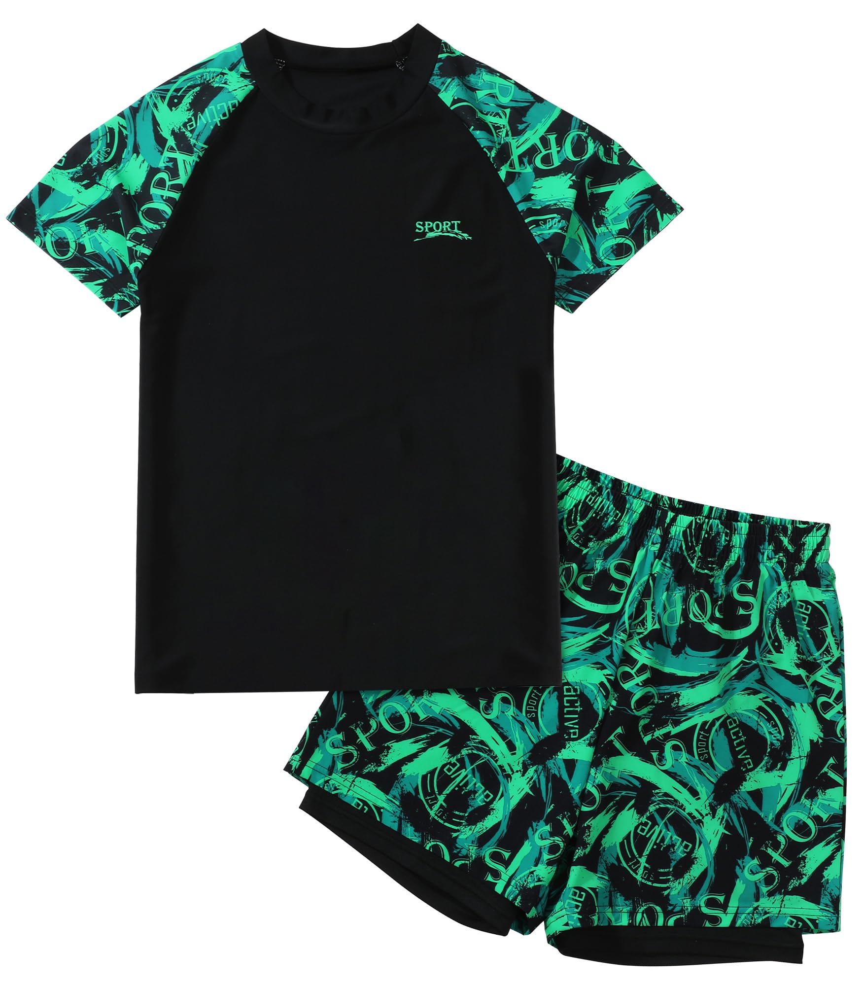 Maeau Maillot de Bain Enfant Ensemble 2 pcs Maillot de Bain +Shorts Maillot De Bain Natation/Plage/Piscine Confortable 9-15 Ans/140-190 CM