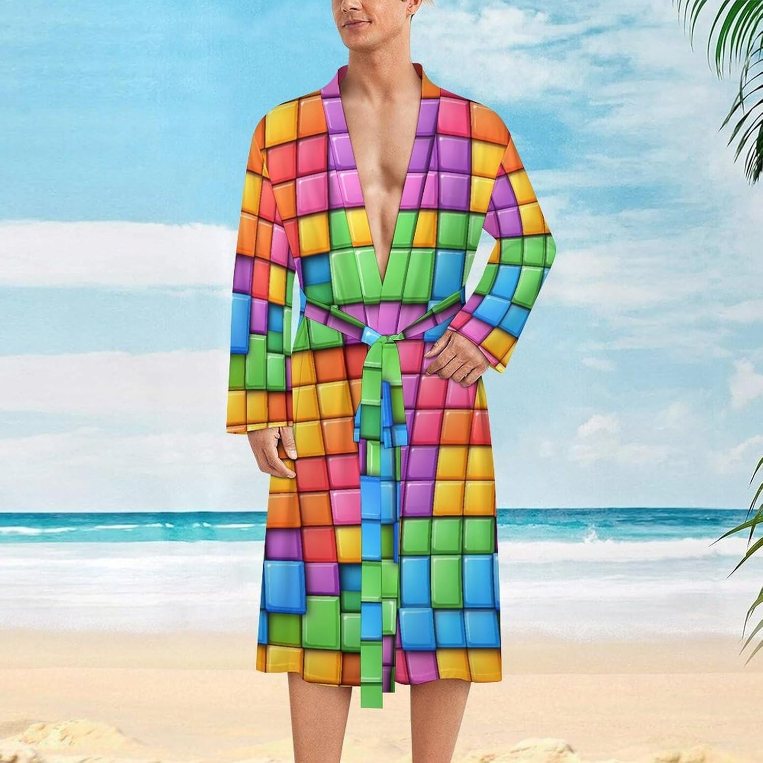 Colorful Brick Mens Robe Long Bathrobe for Women Bath Robes Lightweight Soft Printed Sleepwear