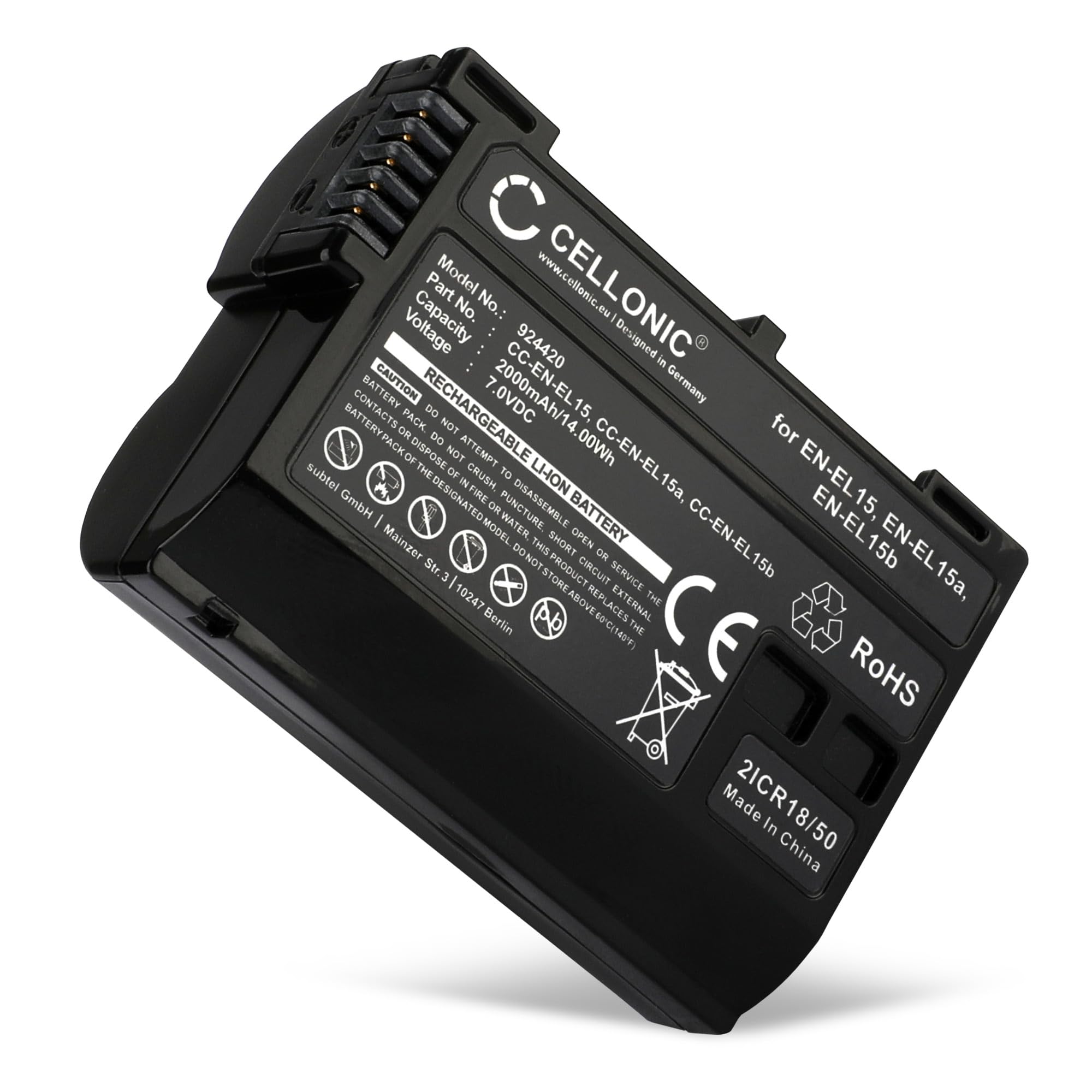 Battery for Camera compatible with Nikon EN-EL15c, EN-EL15, D750, D500, D7500, D850 (7.0V, 2000mAh)