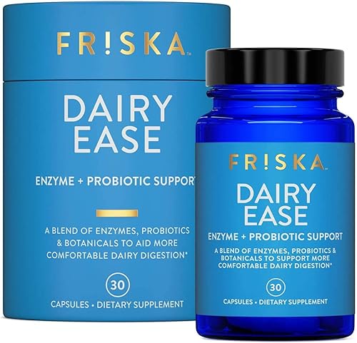 FRISKA Dairy Ease | Suplemento de enzimas digestivas y probióticos | Promueve una mejor digestión | Alivio y apoyo natural de la intolerancia a la