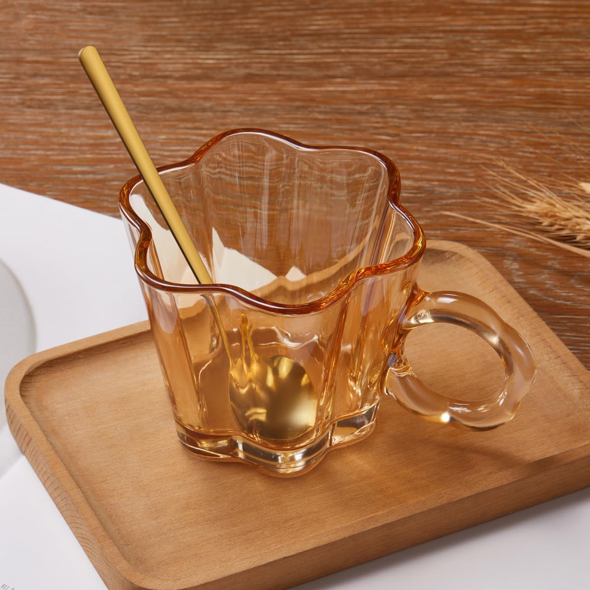 Vintage Glass Coffee Mugs Set of 4, 11oz Creative Flower Glass Coffee Cups with Spoons - Cute Tea Cups with Handle, Art Glassware, Unique Birthday Gifts - Image 7