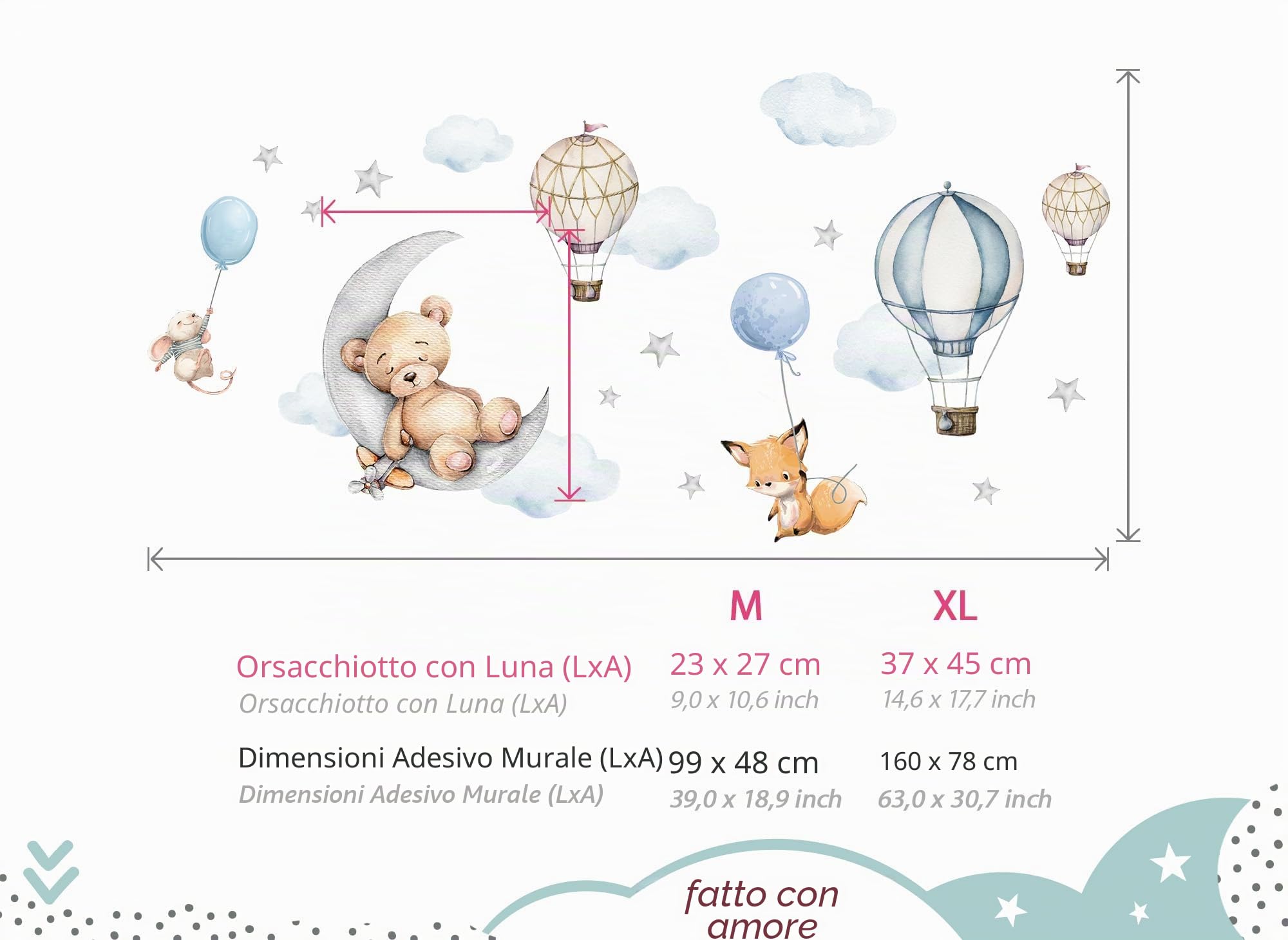 Little Deco Graz DL850-5 - Adesivo da parete per cameretta dei bambini, motivo orso sulla luna