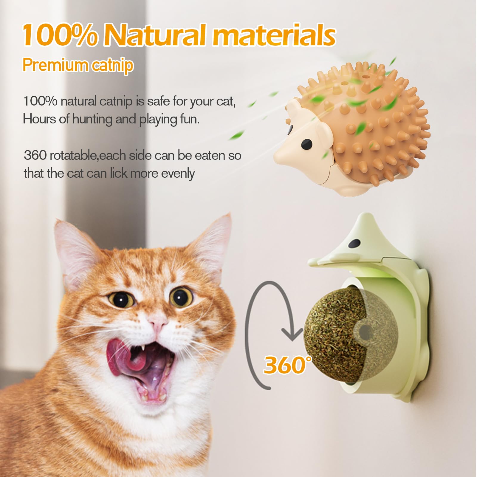 6PCS Pallina Erba Gatta Giochi per Gatti Catnip Ball Girevole Adesiva Naturali Palline Erba Gatta Ruotabile a 360° con Coperchio di Conservazione per Gatti da Leccare con Auto Massaggio Spazzola Gatti