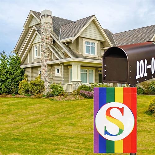 Miniatura 5 de ZXvZYT Bandera de orgullo arcoíris con monograma de arcoíris con letra S, banderas de jardín de bienvenida, bandera del orgullo gay LGBT, 12 x 18
