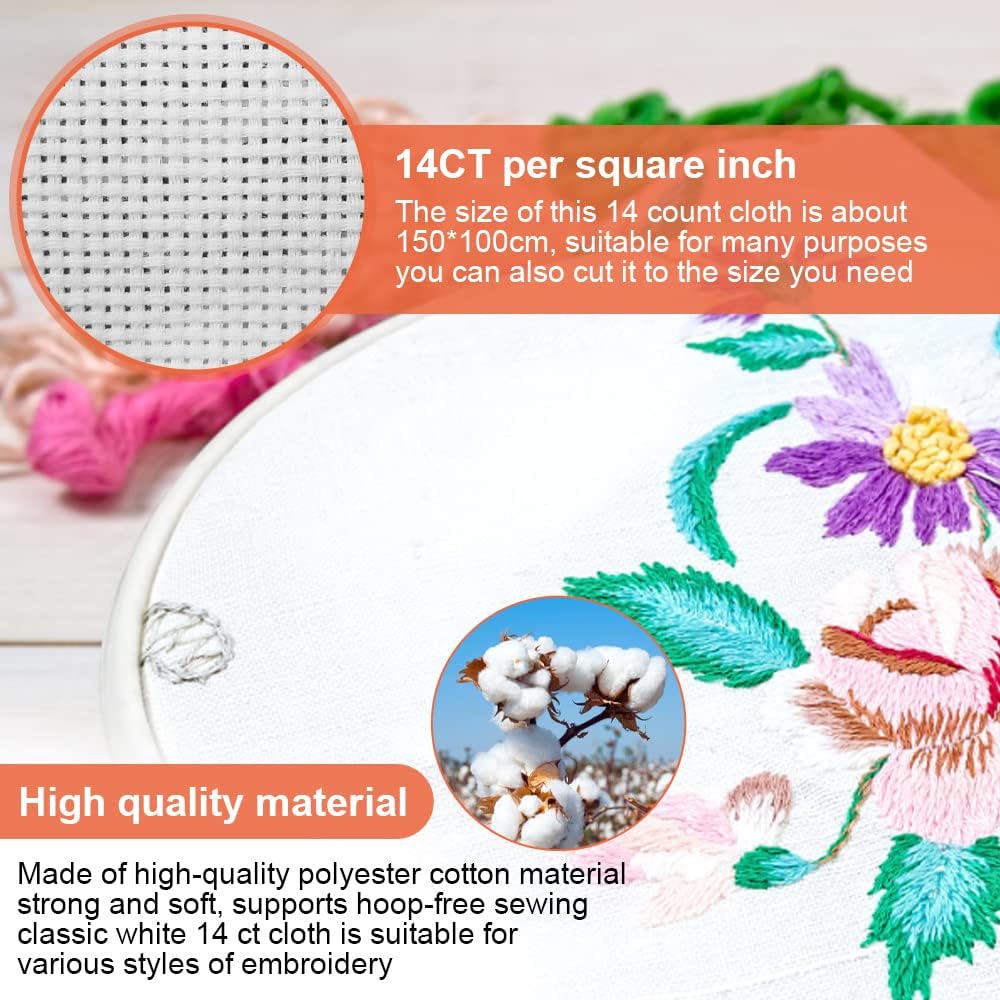 DIKEBAO 59 by 39Inch 14 Count Aida Cloth Cross Stitch Large Fabric