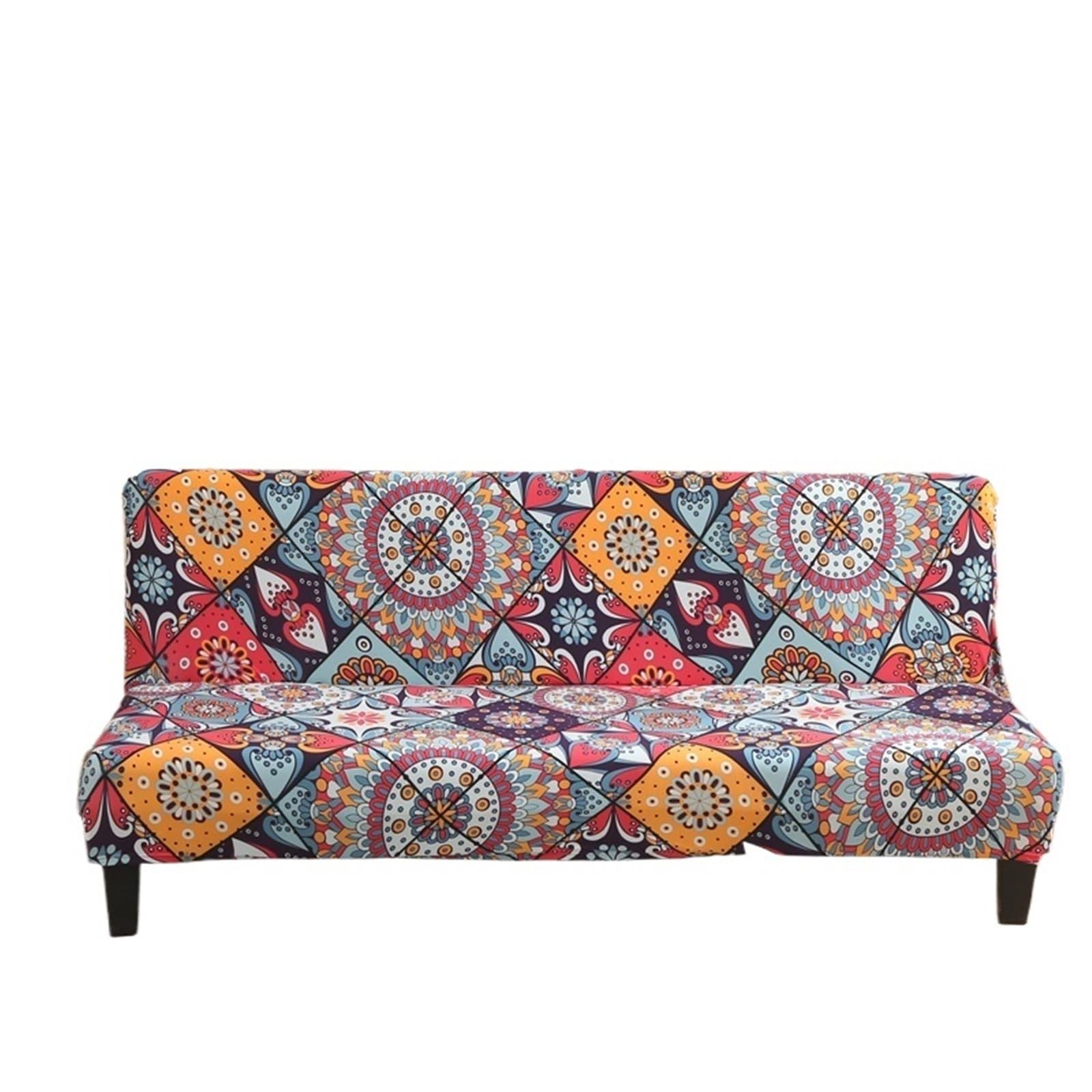 GCYEIDMA Armless Sofa Slipcover Armless Futon Slipcovers Stretch Folding Sofa Bed Cover with Elastic Bottom, Printed Fitted(O,L (190-210cm))