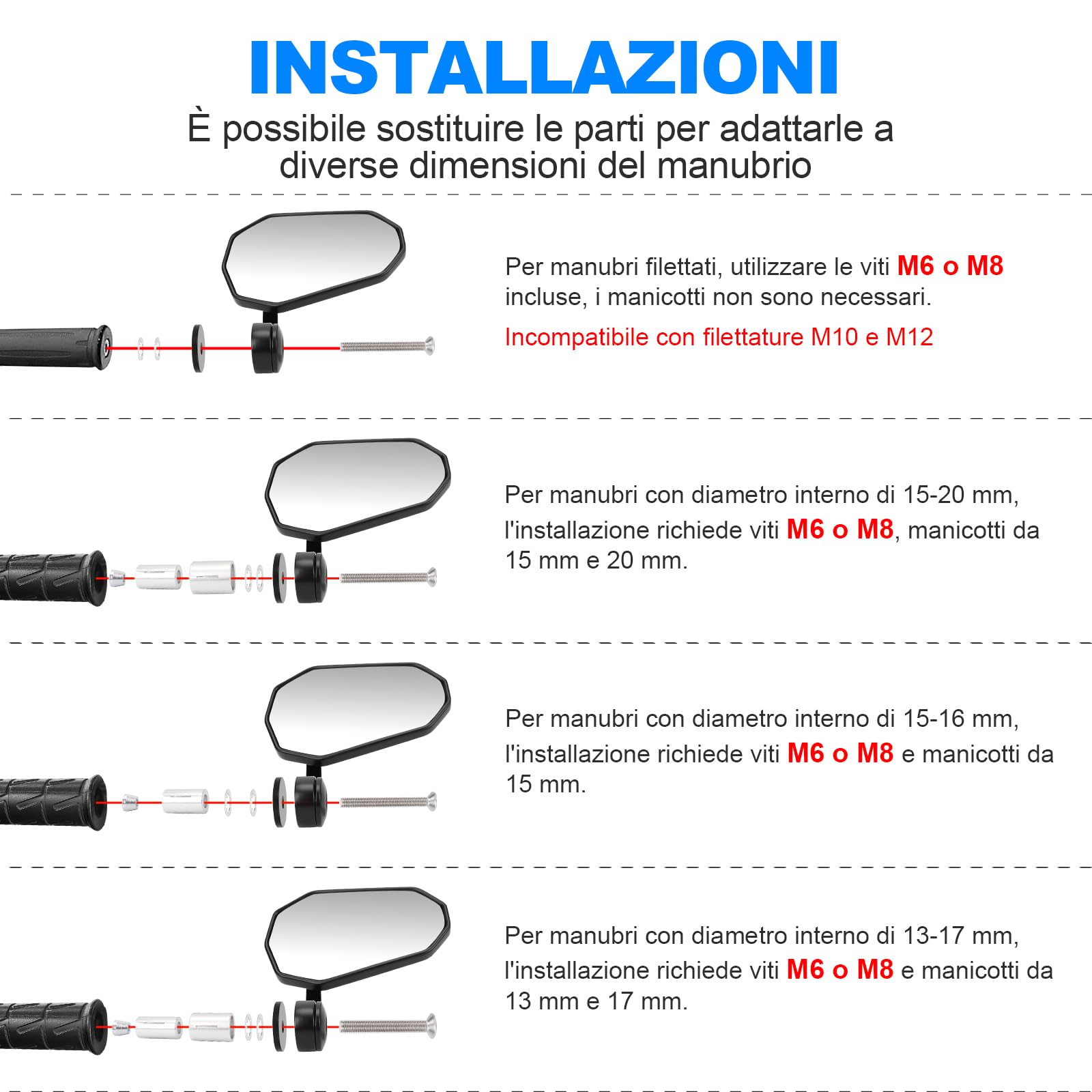 SUPAREE Specchietti Moto Specchietti Moto Manubrio omologati per Motociclo Scooter Cruiser (2 pezzi)