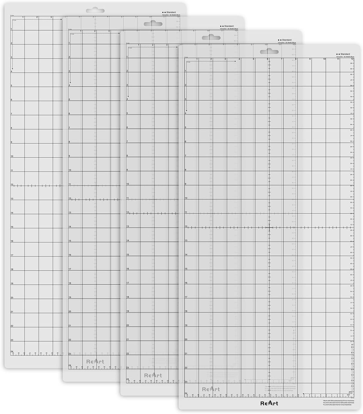 ReArt Standard Grip Cutting Mat for Silhouette Cameo 4 Packs 12" x 24" - Adhesive Cut Mat Replacement Set Matts Vinyl Craft