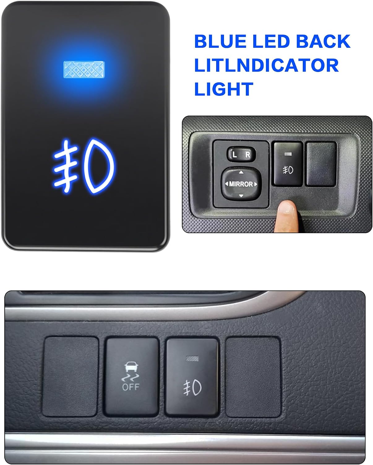 12V Blue LED Push Button Switch Waterproof Toggle with 4-Wire Connector Kit Multi-Purpose for Car Modification (Fog Lamp)