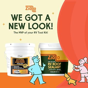 Ziollo RV Roof Small Repair Kit - Roof Repair Kit to Seal and Waterproof, Bond to EPDM Rubber with Sealant (1 Paintable Tape, 2 pk Caulking, and 1 Quart Silicone)