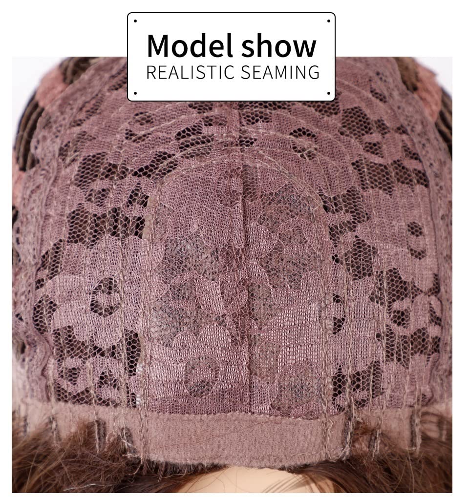 Natural Long Wavy Wig Half Red Half White Wig with Bang for Black Women, Glueless Heat Resistant Wigs for Daily Wear Cosplay Party