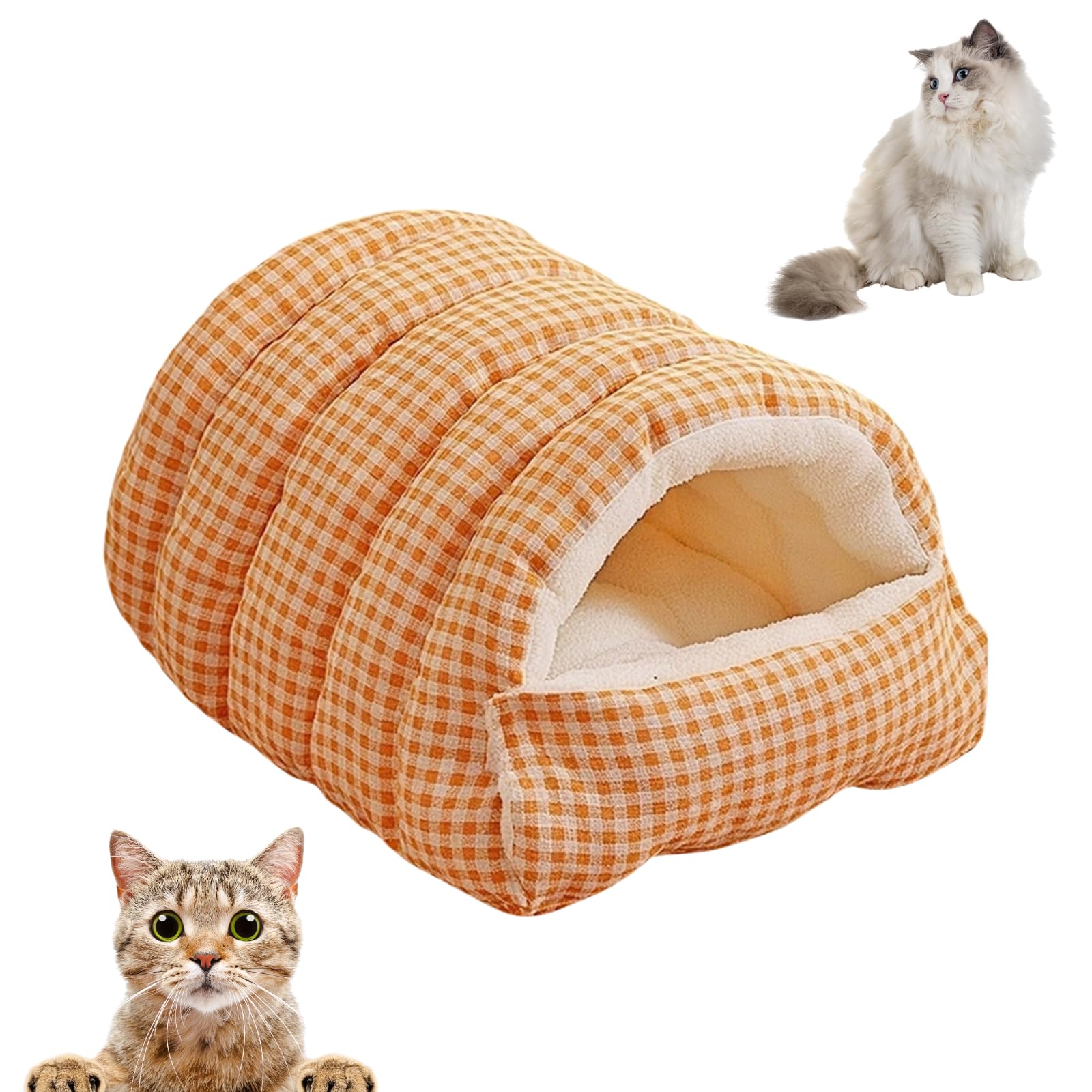 Cozy Monster Cat Bed, Cat Beds for Indoor Cats, Cat Cave Bed, Pet Tent with Removable Cushion, Warm Cave Nest, Sleeping Bed, Puppy House, Small Dogs, Washable Padding, Indoor Kittens (Orange, L)