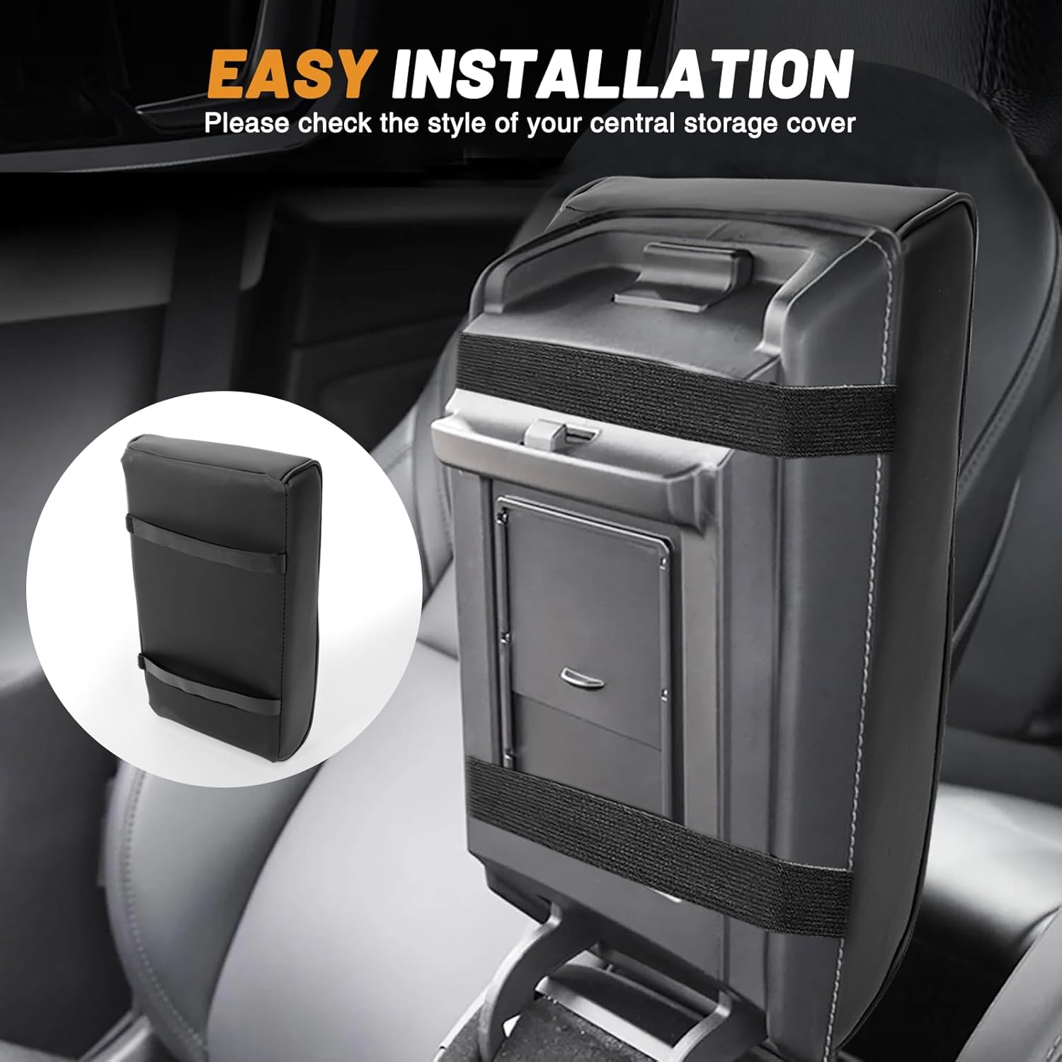 Car Center Console Armrest with Cup Holder & Phone Holder, Leather Arm Pillow Cushion Universally Works on Consoles Open Upward