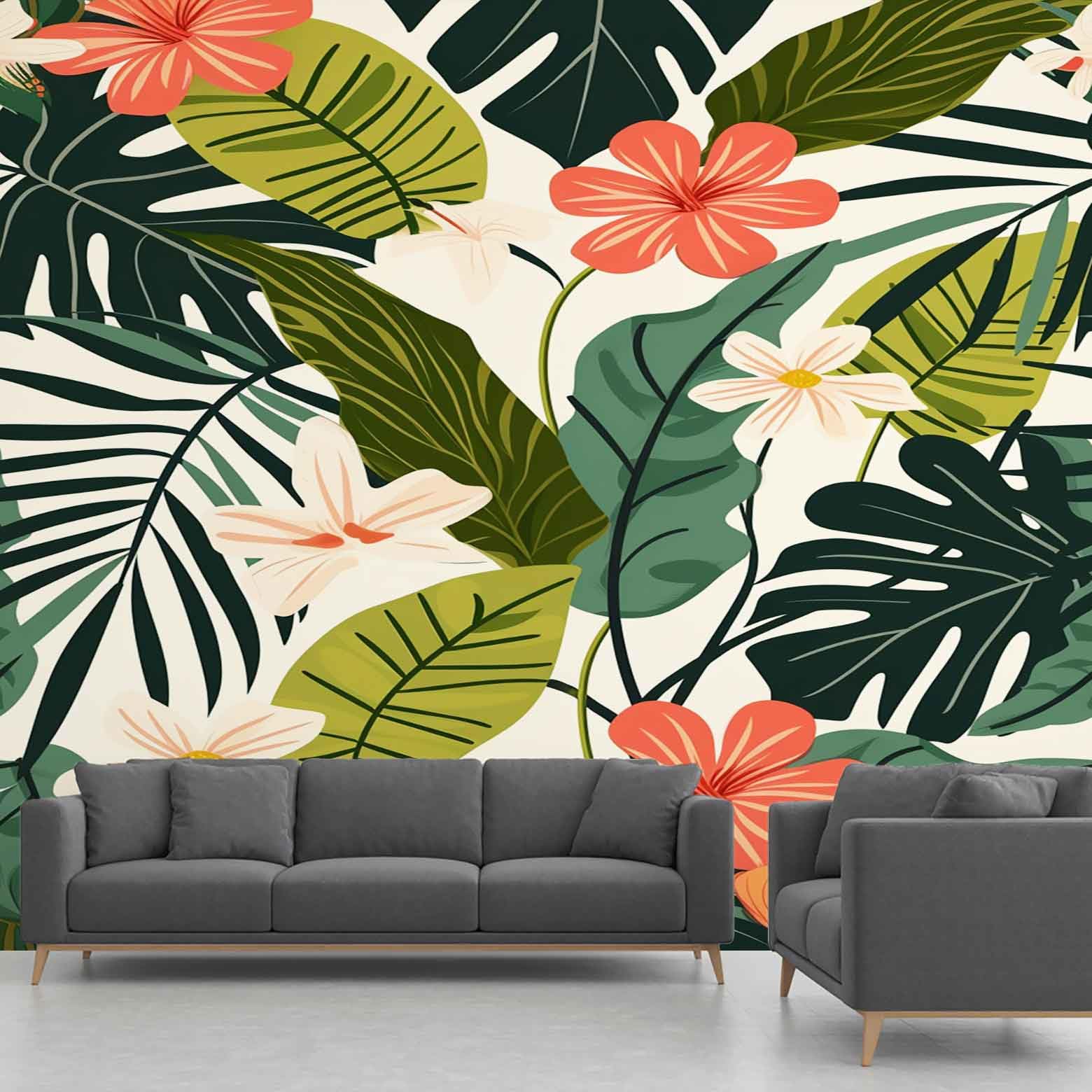 Papier Peint Intissé Plantes Tropicales grand format 360x250cm intissé épais facile à poser
