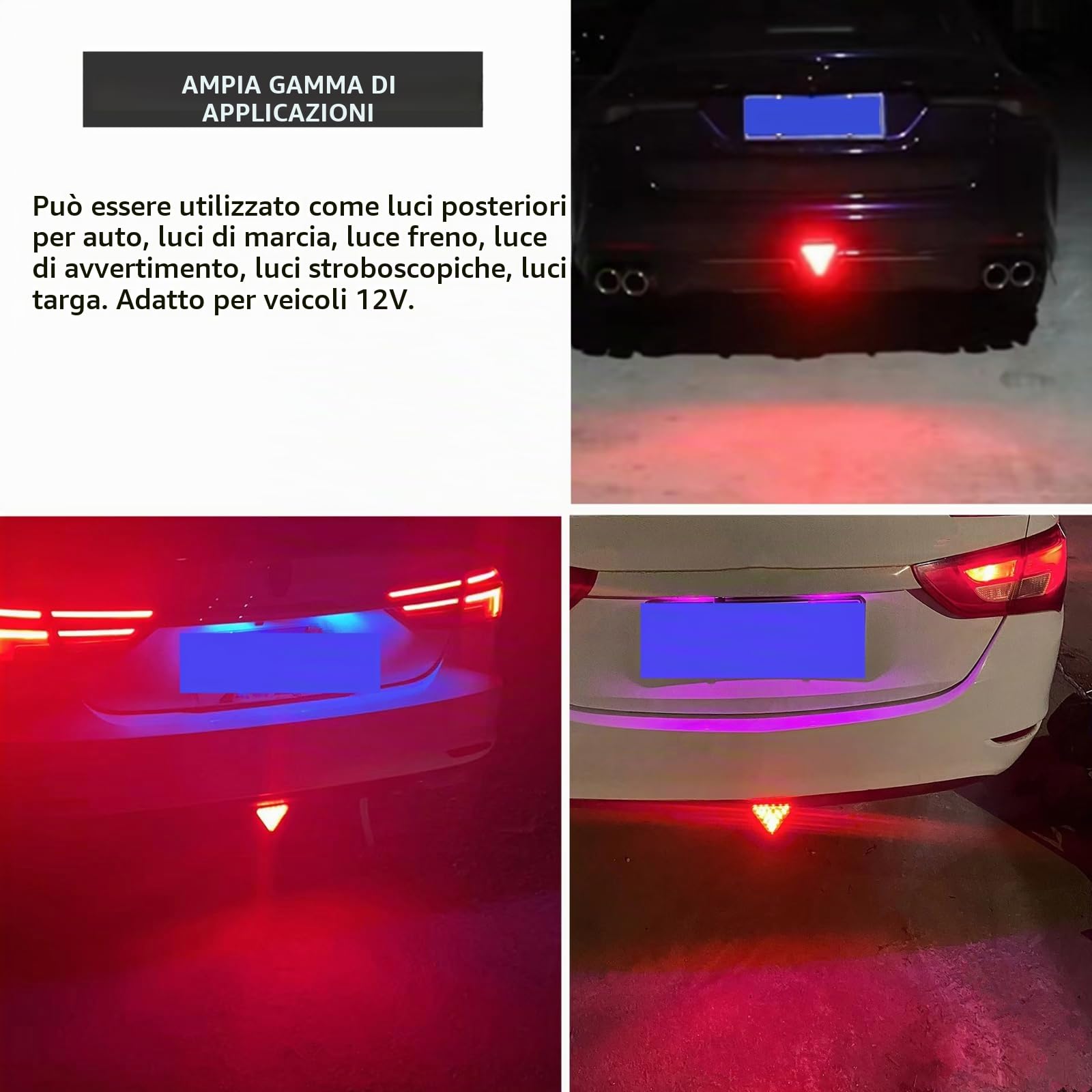 Luci Terzo stop Posteriore Universale Alta Posizione 3rd Luce Freno per Auto, 3 Modalità di illuminazione. (Nero)