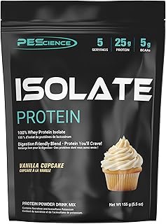 PEScience Whey Protein Isolate, Clean Protein Powder for Women and Men, Low Carb, Gluten Free, Fast Absorbing Post Workout Shake, Vanilla Cupcake, 5 Servings