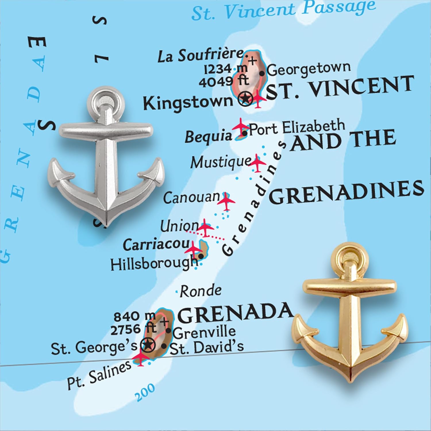 Anchor Push Pins - Silver Metal Anchor Pins - for Cork Board, Maps, or Lapel Pin Use - Designed in USA - Set of 20