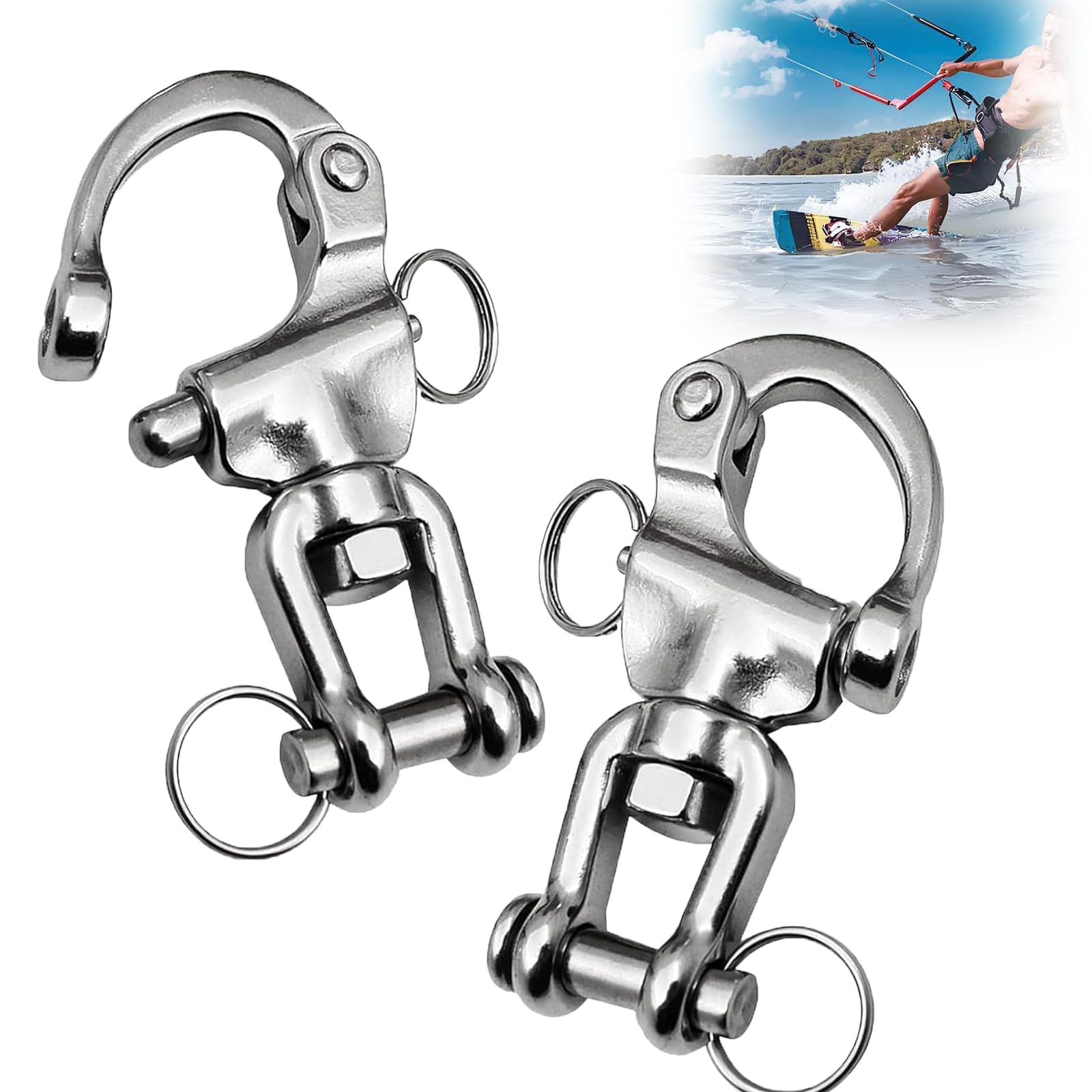 Szekla zatrzaskowa, szekla ze stali nierdzewnej, hak do paniki, obrotowa szekla do spinnaka, Heavy Duty Snap, Quick Release, Marine Swivel Szekla D-Links, hak do żaglówki, spinakera, halyard, 70 mm, 2