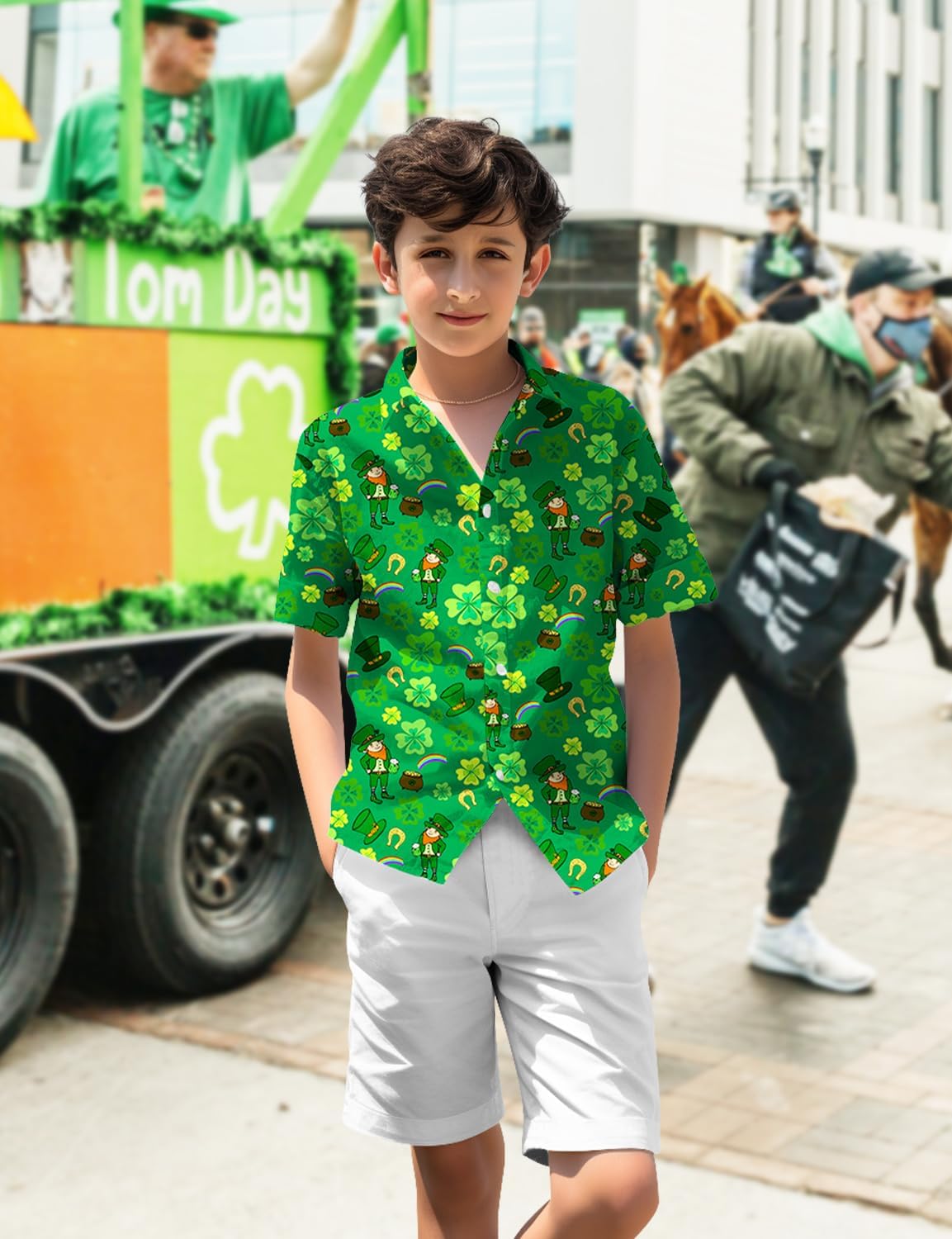 Yoimira Hawaiian Shirts for Boys, Button Down Short Sleeve Tropical Print, Kids Summer Beachwear Tops 7-14 Years - Image 3