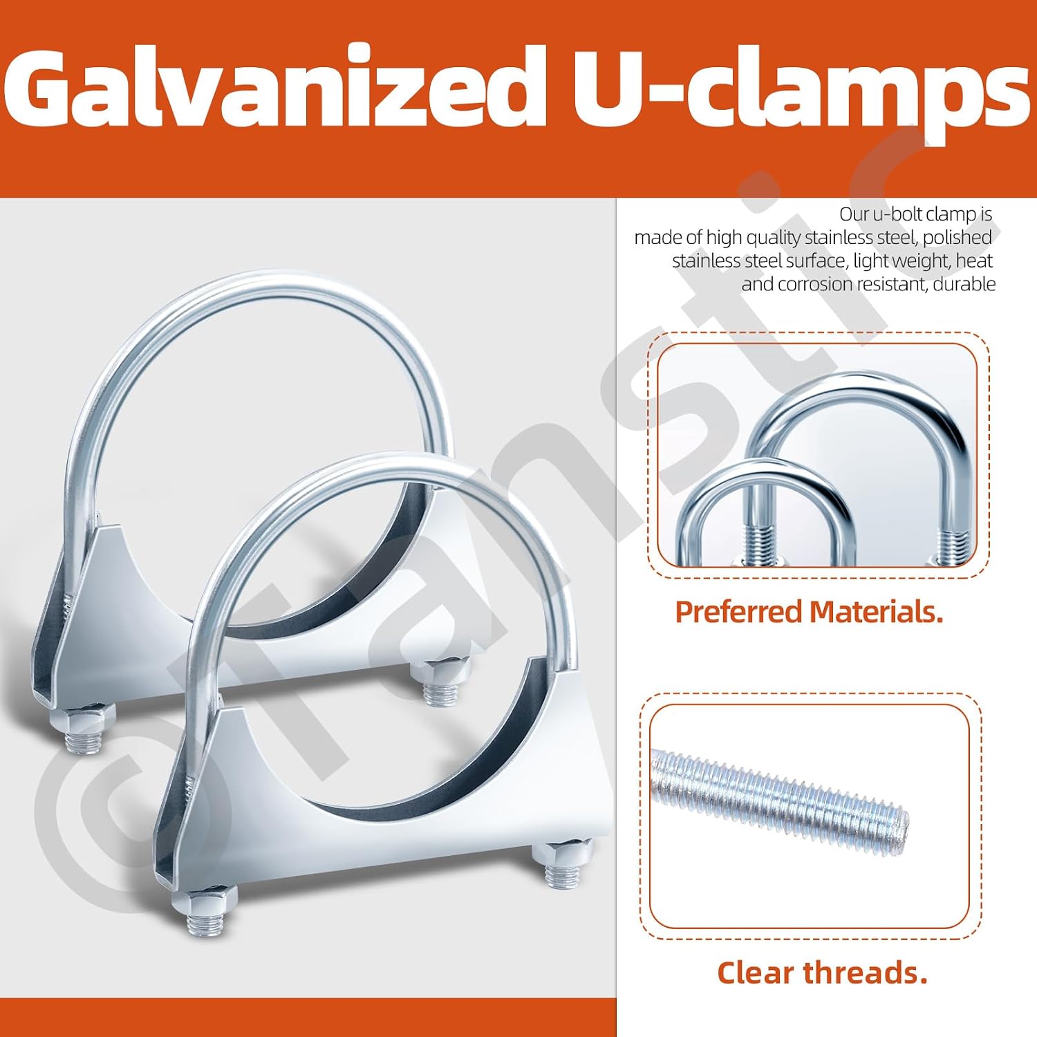 Tanstic 2Pcs 1-1/2" U Bolt Clamps, Heavy Duty Exhaust U Clamps for Muffler, Pipe