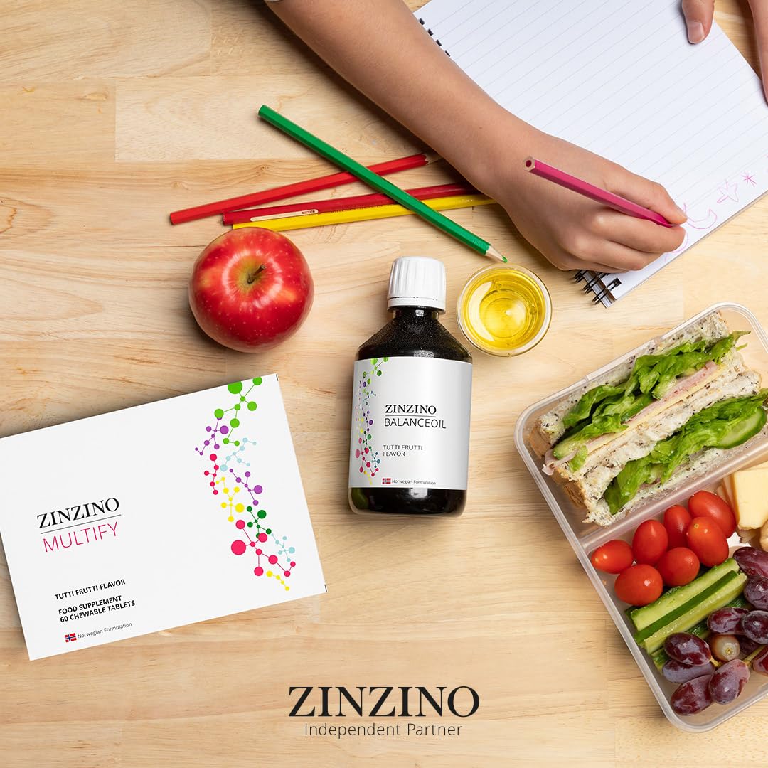 ZinZino BalanceOil olej rybny z Omega-3 1033 mg, Omega-9, witamina D3, tokoferol, DHA, EPA o smaku Tutti Frutti z oliwą z oliwek, 300 ml