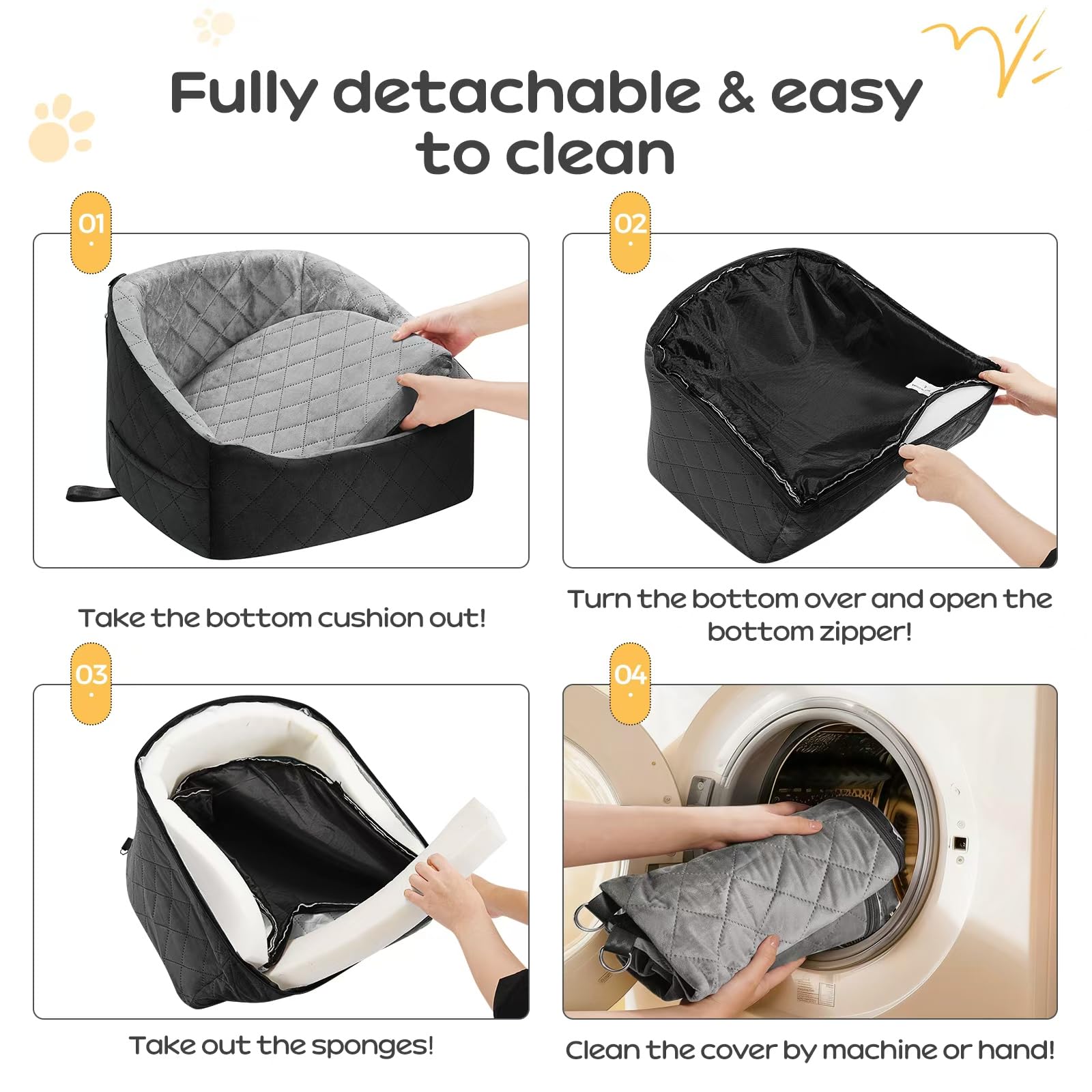 Dog Car Seat for Small Dogs Up to 30 Lbs, Pet Travel Safety Bed for Puppy Cat, Fits in Front/Back Seat, Anti Slip Base, Fully Detachable Washable with 2 Safety Tether(Grey-Black) - image 6