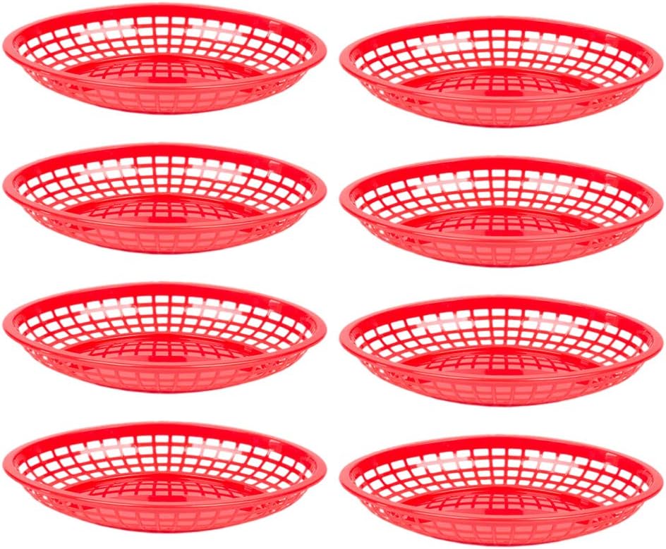 Yardwe Woven Baskets Red Basket 32pcs Plastic Food Basket with Paper Liner, Oval