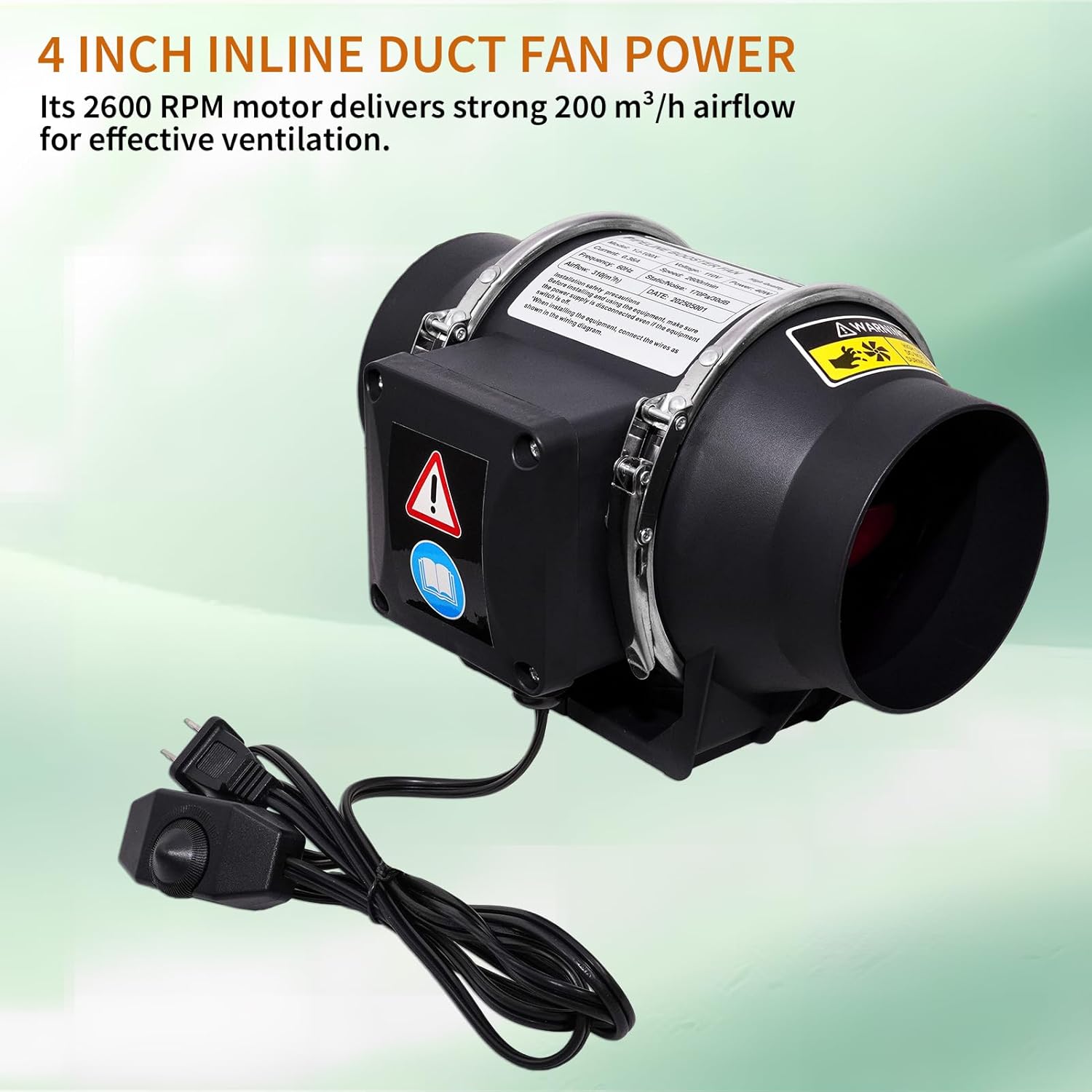 3 Inch Inline Blower Fan with Speed Controller 260 CFM with 35W Powerful and Low Noise, 2 Meter Duct, High Efficiency Ventilation System Exhaust Air Fan for Resin 3D Printer,Grow Tent,Bathroom,Kitchen