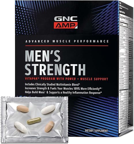 GNC AMP - Programa Vitapak de fuerza para hombre, 3 productos en 1 paquete, creatina absorbible, construcción de masa, músculos de potencia,