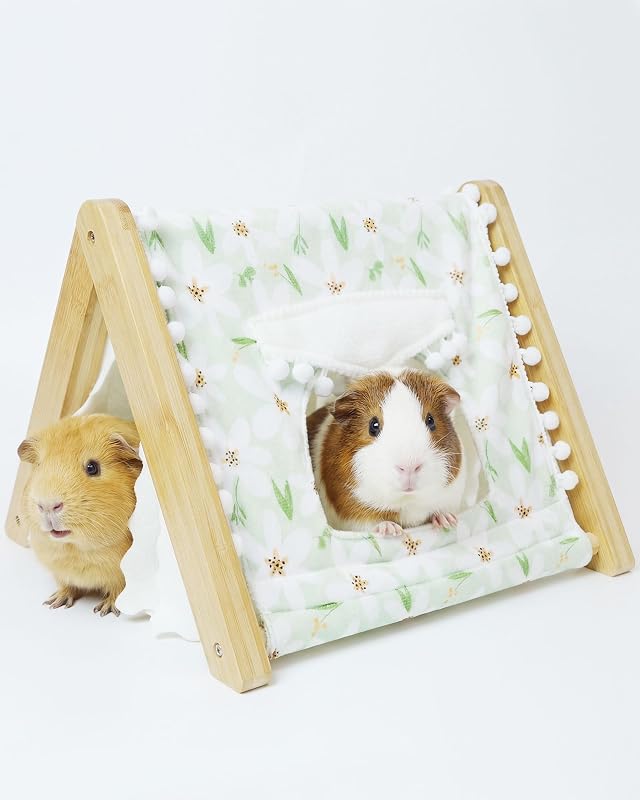 Túnel e Esconderijo de Bambu para Pequenos Animais cimiycob DB-01-Green, com Janela e Base Aberta