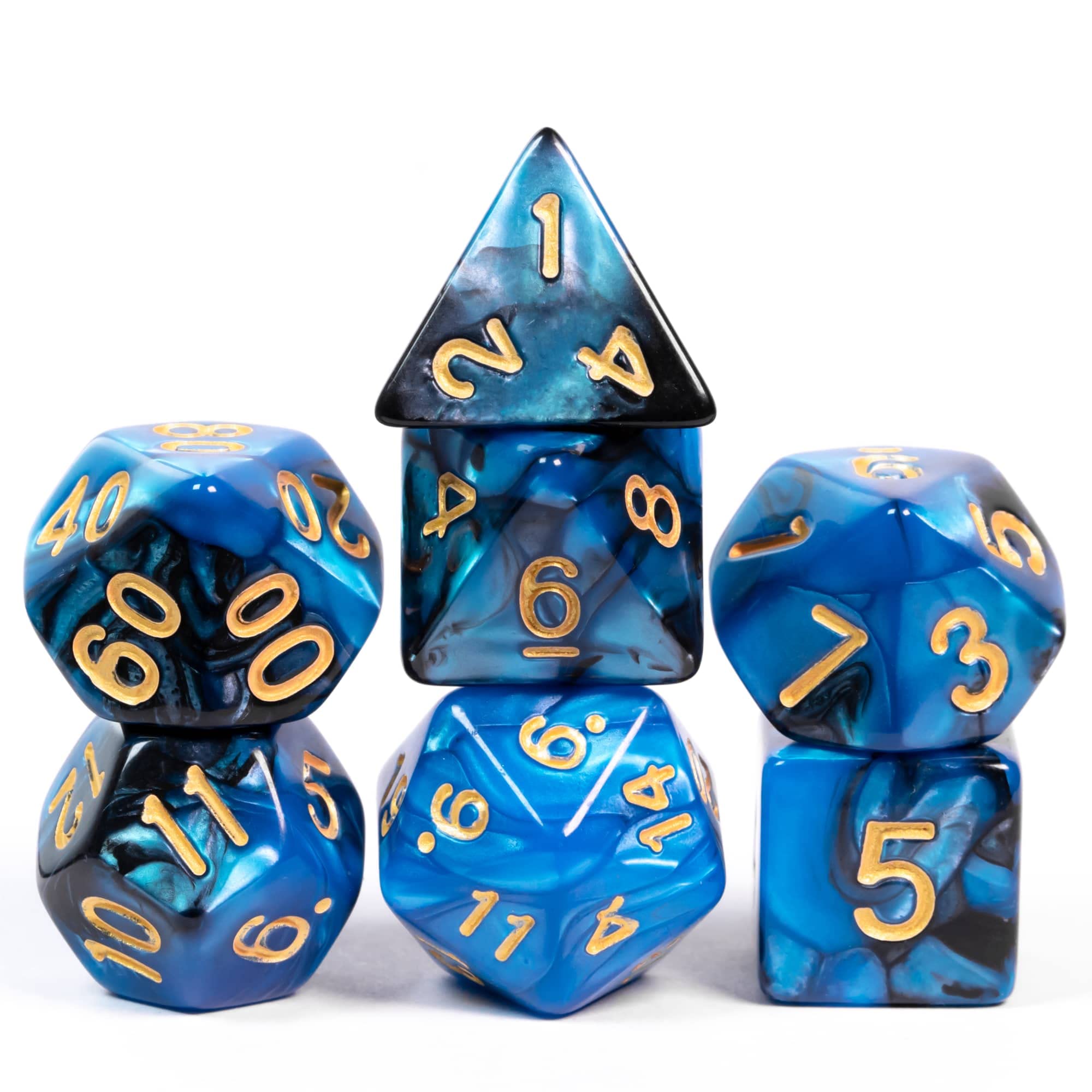 cusdie7Pcs/Set DND Dice Set D&D Polyhedral Dice for Dungeons and Dragons Role Playing Dice Games RPGs (Blue Mixed Black)