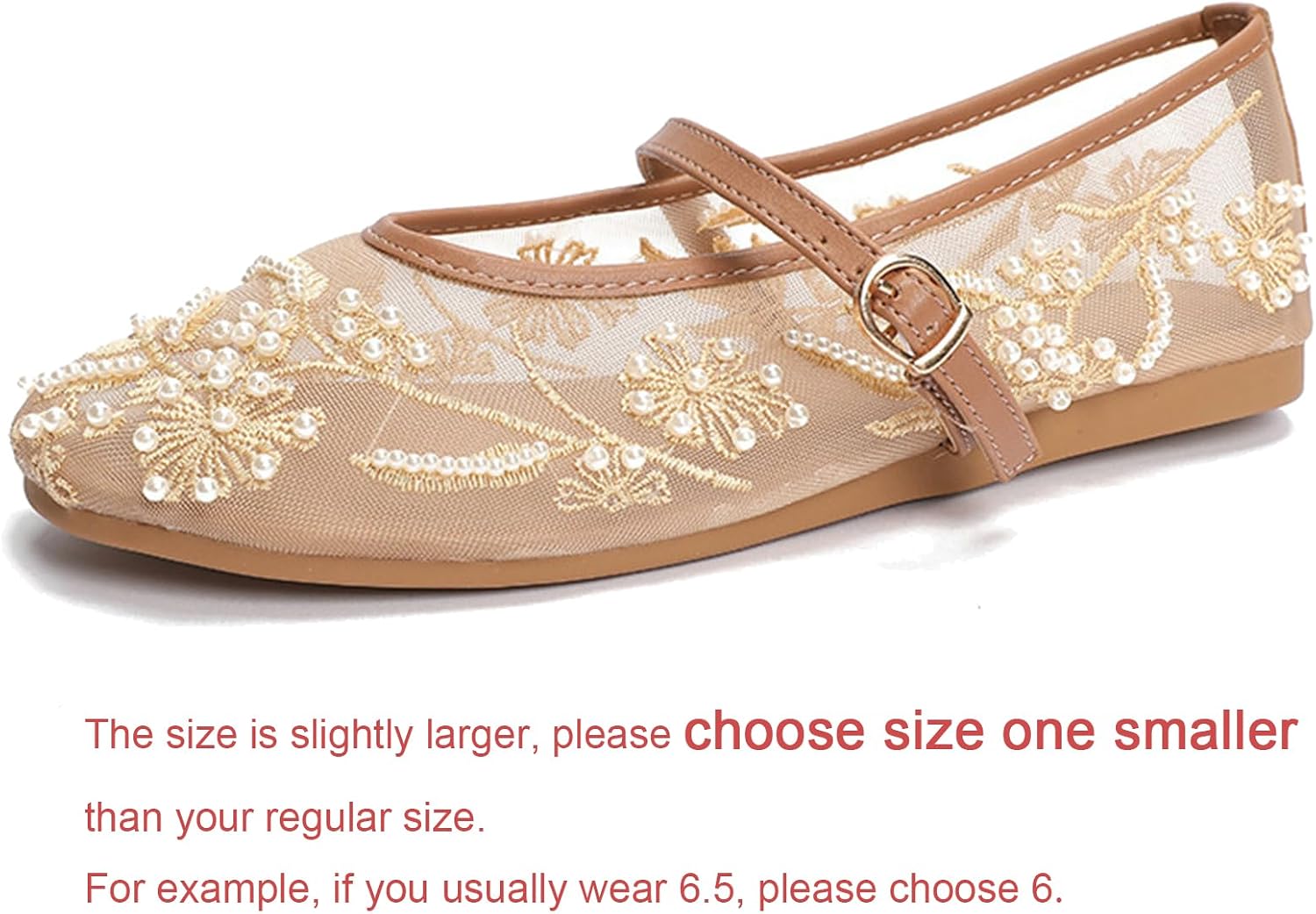 LUXMAX Mesh Embroidered Flats for Women Mary Jane Flats Ballerina Shoes