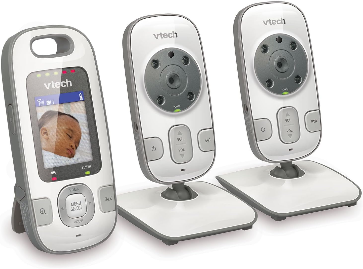 VTech VM3122 Safe and Sound Video Baby Monitor with Night Vision and Two Cameras, White