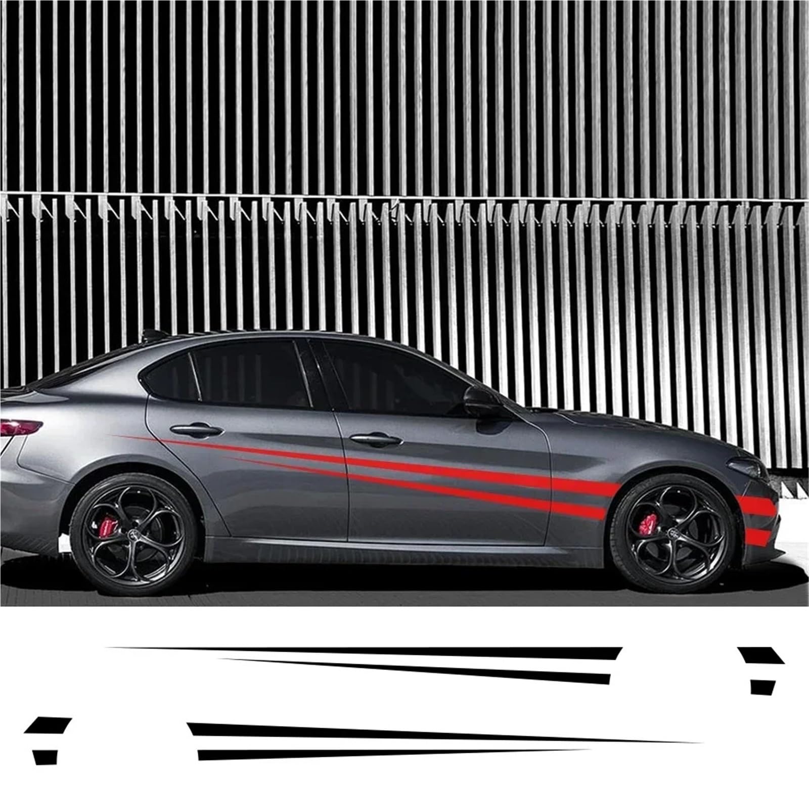 2 szt. Naklejki samochodowe DIY Dekoracja Sporty Wyścigowe Stylowa naklejka z długim bokiem w paski Akcesoria tuningowe Auto(Red)