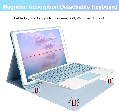 Miniatura 10 de LAMA Funda de teclado inalámbrico con mouse para iPad de 10.2 pulgadas, 9 8 y 7 generación, teclado Bluetooth desmontable con soporte para lápiz