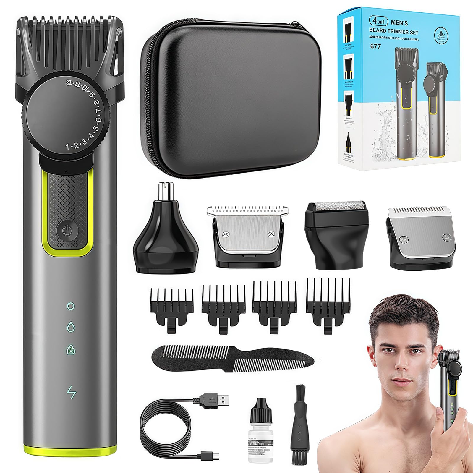 XZROAD Afeitadora Electrica Hombre, 12 en 1 Kit de Rasuradoras para Hombre, Rasuradora Electrica Hombre, Máquina Para Cortar Cabello de Barba, Nariz, Pelo, Cara y Cuerpo, USB Carga Rápida
