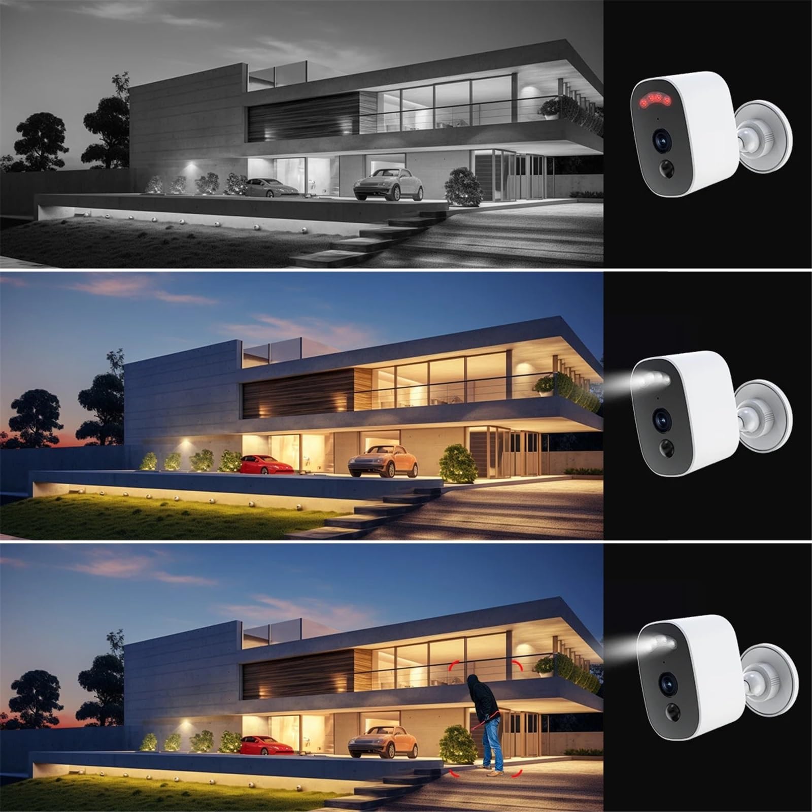 Telecamere di sicurezza, Telecamera di sorveglianza Wi-Fi 2K 3MP con rilevamento del movimento PIR, monitor a colori visione notturna, impermeabile IP66, audio bidirezionale(2K Add 128G)