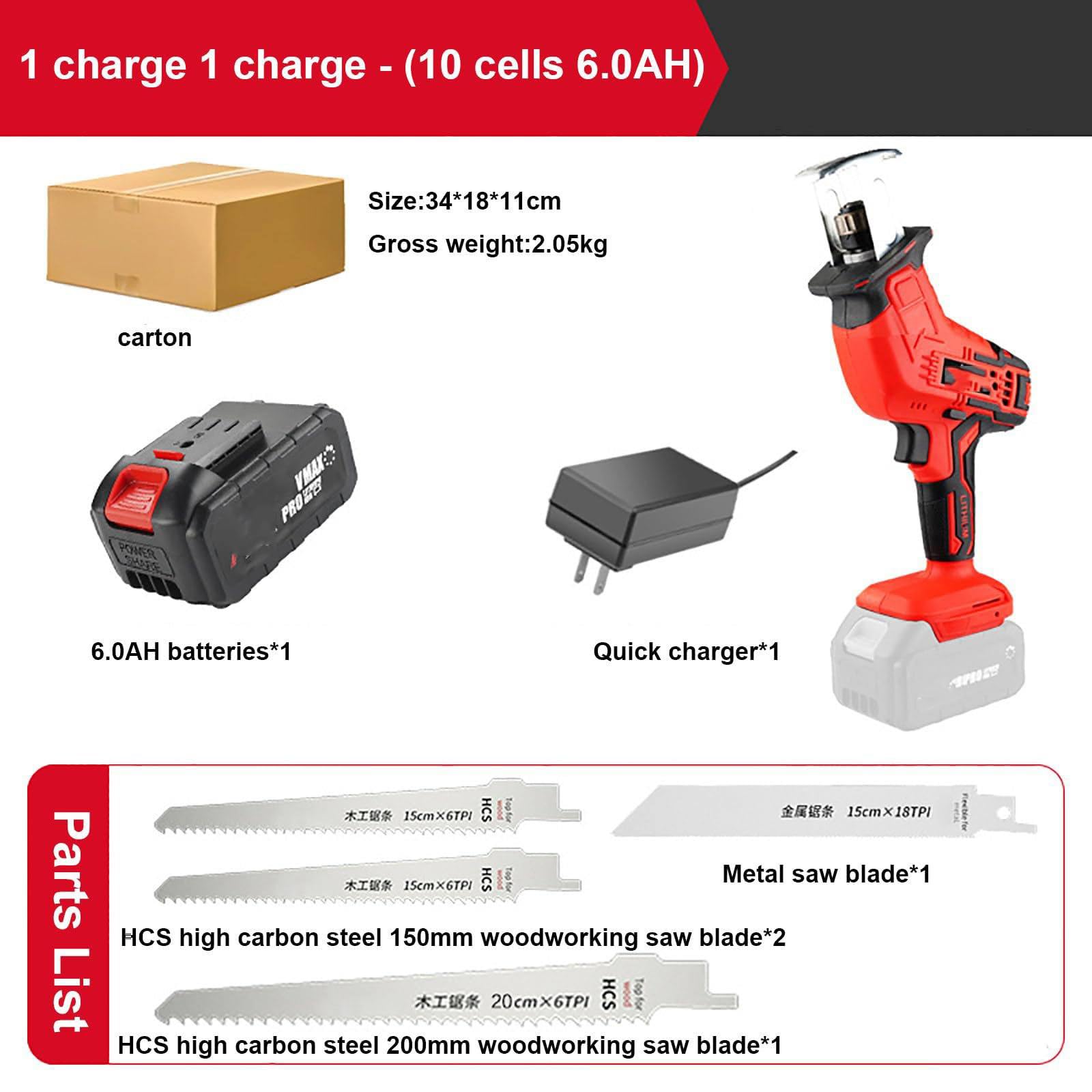 Segaossa Elettrica Portatile - Luce Led + 4 Lame, Sega Alternativa A Batteria - Alimentata A Batteria Al Litio Da 6,0 Ah, Per Ossa, Carne, Legno, Metallo, Plastica