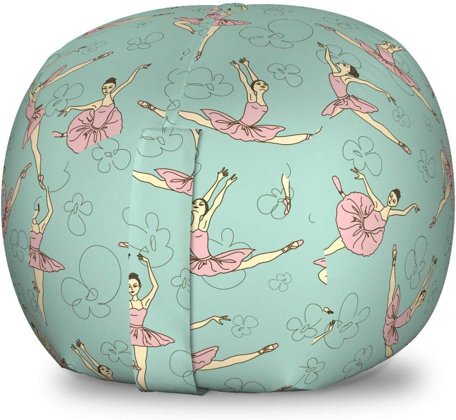 Ambesonne Ballet Storage Toy Bag Chair, Ballerinas Dancing in Various Poses Fine Arts Theme Theatrical Activity, Stuffed Animal Organizer Washable Bag, Small Size, Pink Seafoam