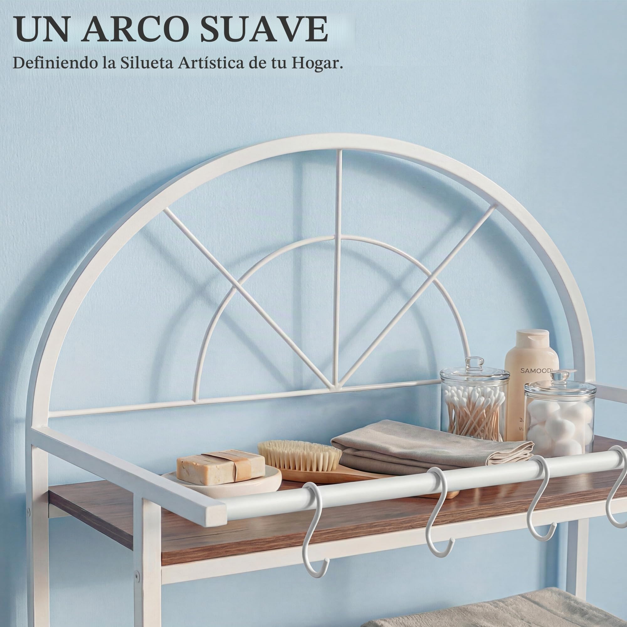YITAHOME Estantería para Colocar Encima de la Lavadora o del Inodoro, con 3 estantes, diseño arqueado, Fabricada en Metal y Madera, con cajón, 86 x 200 x 40 cm, Color Blanco
