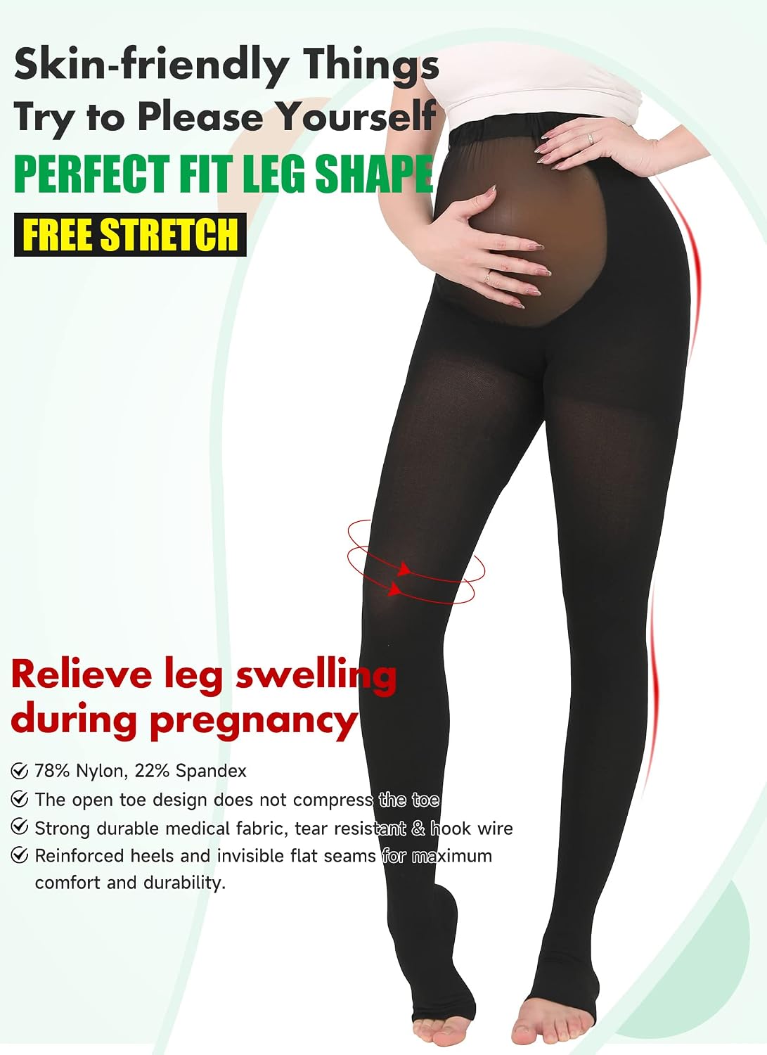 MGANG Compression Maternity Pantyhose - Opaque Pregnancy Tights, Open Toe, 20-30 mmHg Moderate Support for Swelling, Varicose Veins, Waist High Compression Stockings for Women Circulation, Black XXL