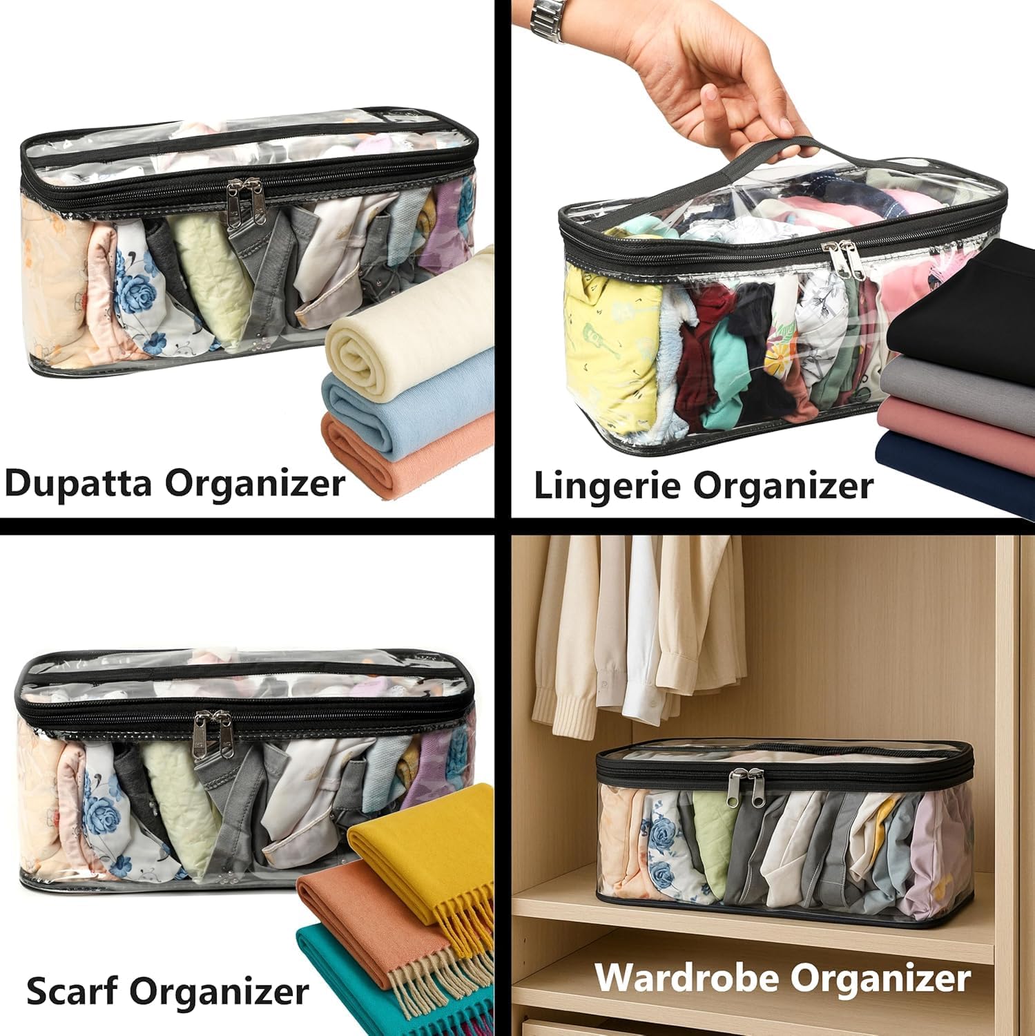 Wardrobe Organizer Set of 4, Fabric Drawer Organizers for Underwear, Leggings, Dupatta & Clothes, Foldable Storage Bags for Closet & Wardrobe (Space Saver)