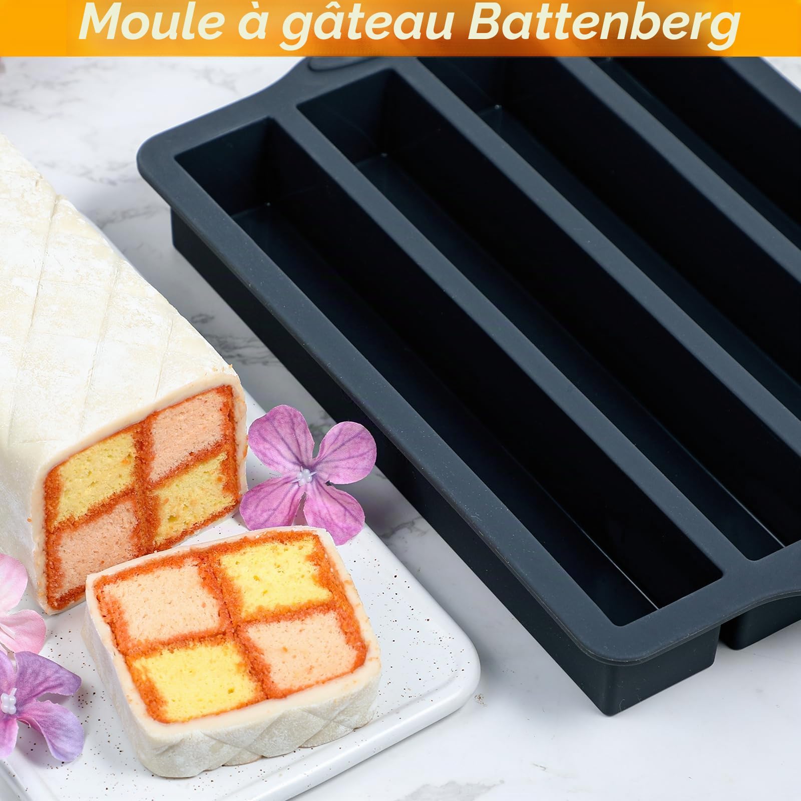 Kamehame Battenberg Moule à gâteau rectangulaire en silicone pour Noël, mariage, anniversaire