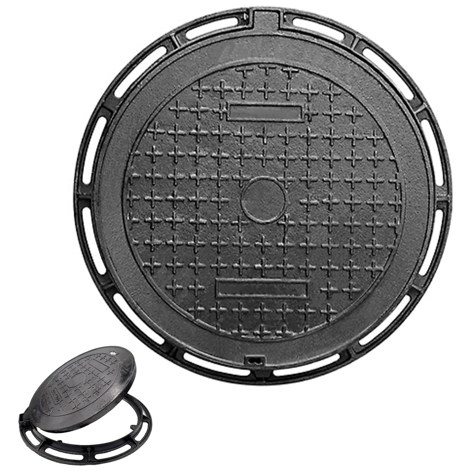 GJMSSMY Heavy-Duty Cast Iron Round Manhole Cover with Frame Removable Flush Wastewater Inspection Lid for Driveway Concrete Yard -Sewer Access Cover