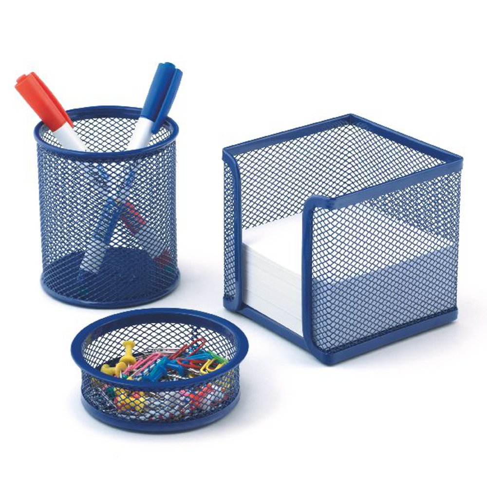 Office - Set da scrivania in metallo, 3 pezzi, colore: Blu
