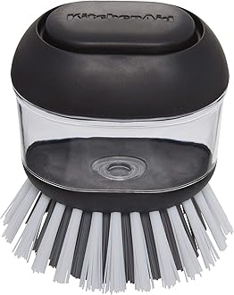 KitchenAid Palm Brush with Built Fill Soap Dispenser, Slip Grip for Easy Cleaning, Safe on Non Stick Cookware, Black, 2.95 x 2.17 x 3.54