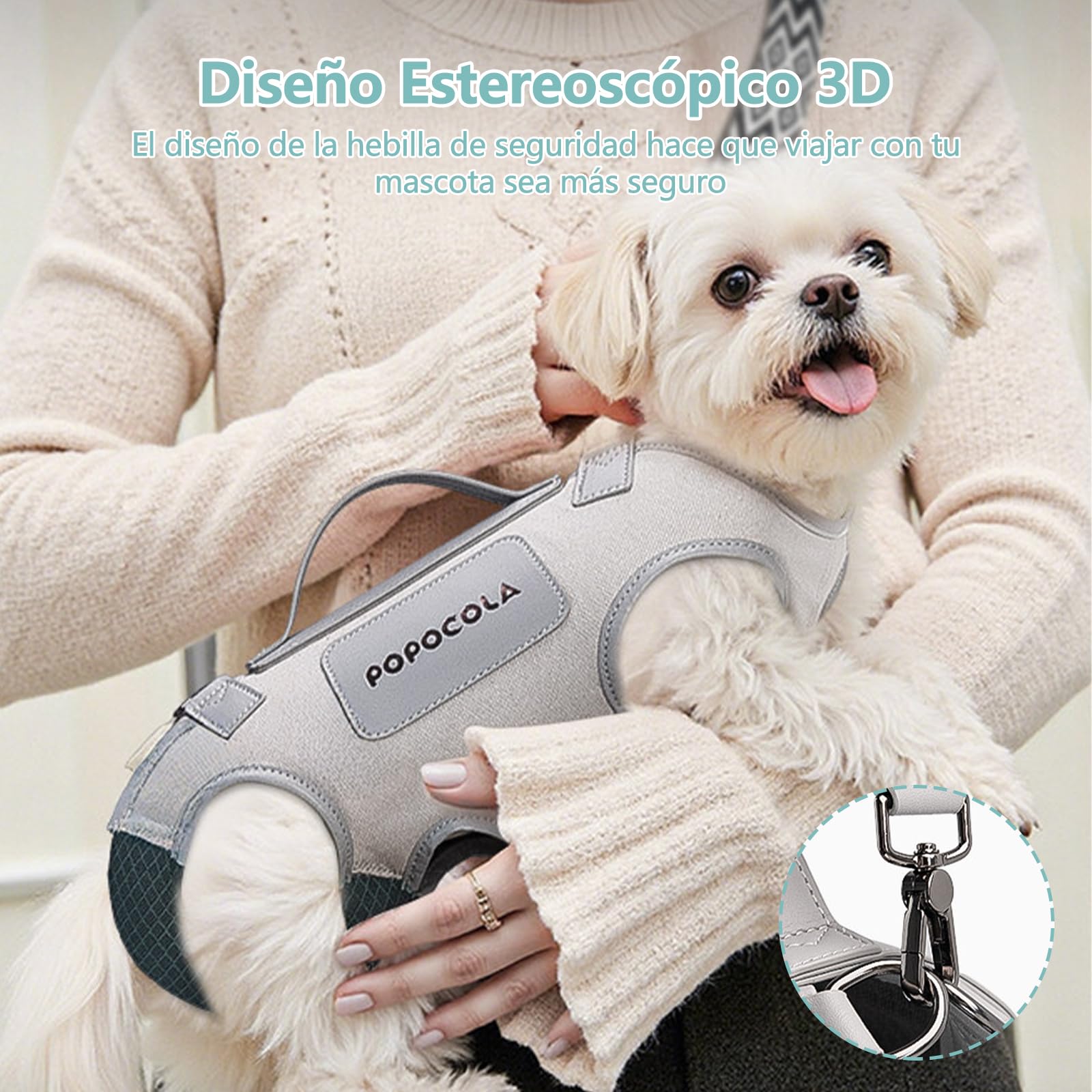 Galatée Bolsa De Viaje para Mascotas con Soporte para El Cuello, Fabricada En Piel De Microfibra y Lona, Diseño De Una Sola Pieza, Malla Transpirable (M)