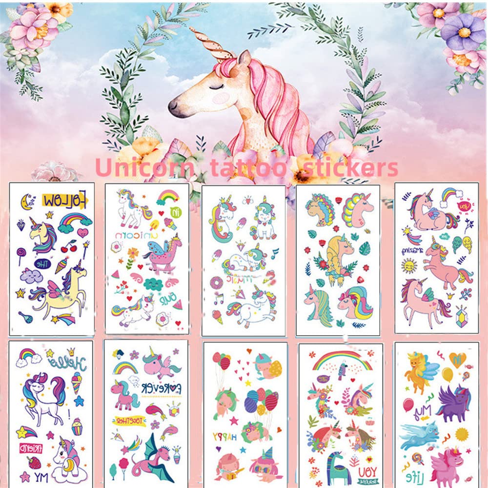 10 Sheets Unicorn children's waterproof temporary tattoo, children's