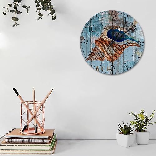 Miniatura 8 de Relojes de pared silenciosos sin tictac de 10 pulgadas, diseño náutico, playa, océano, tema submarino, caracol, decoración del hogar para hotel,